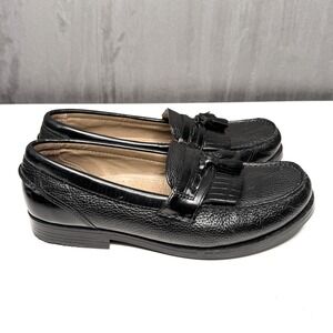 Chaps Tassel Kiltie Loafers Mens Sz 9 Black Pebbled Leather Slip On Dress Shoes